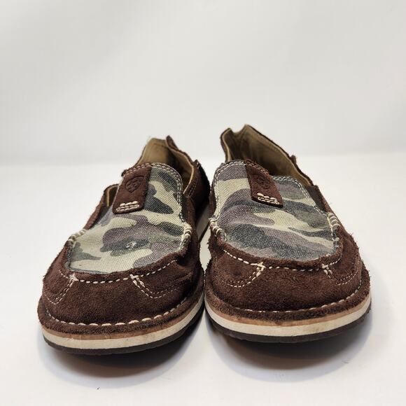 Ariat Cruiser Moc Slip On Shoes Loafer Women Size 7.5B Brown Leather Camo Canvas - Picture 3 of 8